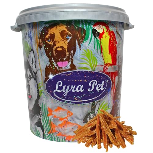 Lyra Pet® 5 kg Hühnerbruststreifen Hundefutter Snack fettarm schonend getrocknet Kauartikel Kauspaß in 30 L Tonne von Lyra Pet