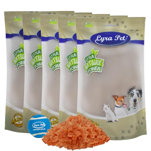 Lyra Pet® | 5 kg Hühnerbrustwürfel + Tennis Ball | Kausnack vom Huhn | Idealer Belohnungs- und Trainingssnack | Leckerli auch für Welpen & ältere Hunde | Proteinreich & fettarm | Wiederverschließbar von Lyra Pet