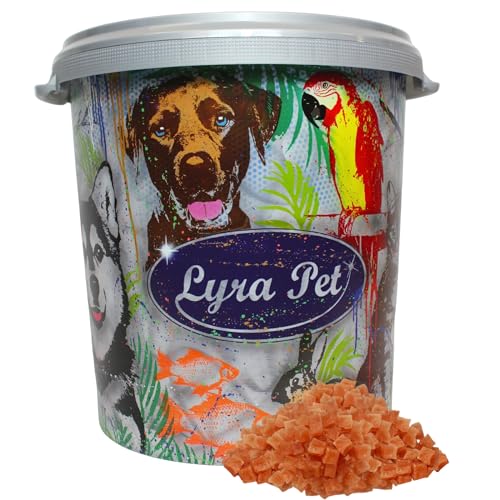 Lyra Pet® 5 kg Hühnerbrustwürfel Kausnack Hundefutter fettarm schonend getrocknet Hund Kauartikel Kauspaß in 30 L Tonne von Lyra Pet