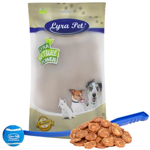 Lyra Pet® 5 kg Hühnerchips Kauchips aus Hühnerfleisch Hundefutter Snack fettarm schonend getrocknet Kauartikel für Hunde Kauspaß + Ballschleuder von Lyra Pet