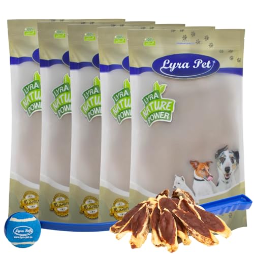 Lyra Pet® | 5 kg Kaninchenohren gefüllt mit Ente + Ballschleuder | Getrockneter Kausnack | Wiederverschließbarer Beutel | Fettarmes Hundefutter | Ideal als Belohnung für Hunde | Reich an Nährstoffen von Lyra Pet