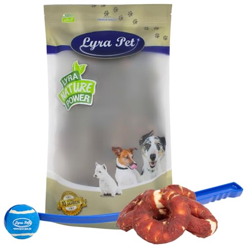 Lyra Pet® 5 kg Kauringe mit Entenbruststreifen Hundefutter Snack fettarm schonend getrocknet getrocknet Leckerli Kausnack Kauartikel für Hunde Kauspaß + Ballschleuder von Lyra Pet