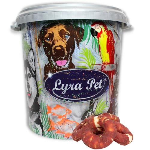 Lyra Pet® 5 kg Kauringe mit Entenbruststreifen Hundefutter Snack fettarm schonend getrocknet getrocknet Leckerli Kausnack Kauartikel für Hunde Kauspaß in 30 L Tonne von Lyra Pet