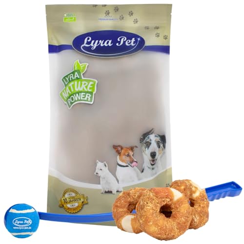 Lyra Pet® 5 kg Kauringe mit Hühnerbruststreifen Hundefutter Snack fettarm schonend getrocknet getrocknet Leckerli Kausnack Kauartikel für Hunde Kauspaß + Ballschleuder von Lyra Pet