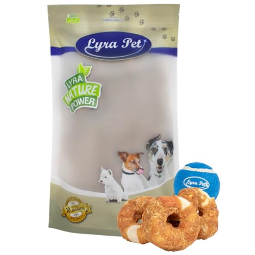 Lyra Pet® 5 kg Kauringe mit Hühnerbruststreifen Hundefutter Snack fettarm schonend getrocknet getrocknet Leckerli Kausnack Kauartikel für Hunde Kauspaß + Tennis Ball von Lyra Pet