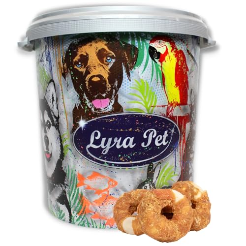 Lyra Pet® 5 kg Kauringe mit Hühnerbruststreifen Hundefutter Snack fettarm schonend getrocknet getrocknet Leckerli Kausnack Kauartikel für Hunde Kauspaß in 30 L Tonne von Lyra Pet