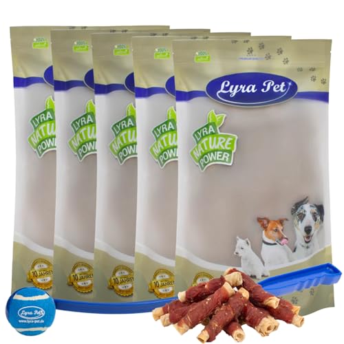 Lyra Pet® 5 kg Kaurollen mit Entenbrust Natur Hundefutter Snack fettarm schonend getrocknet getrocknet Leckerli Kausnack Kauartikel für Hunde Kauspaß + Ballschleuder von Lyra Pet