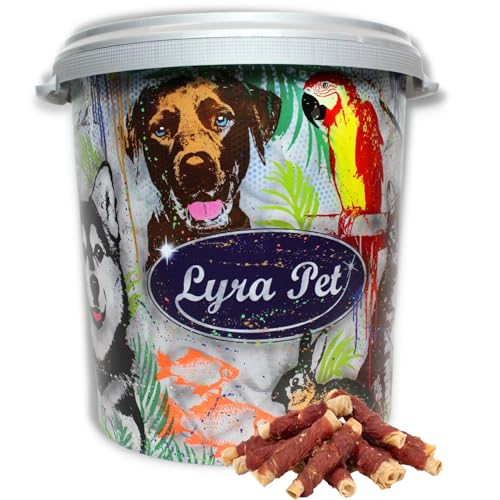 Lyra Pet® 5 kg Kaurollen mit Entenbrust Natur Hundefutter Snack fettarm schonend getrocknet getrocknet Leckerli Kausnack Kauartikel für Hunde Kauspaß in 30 L Tonne von Lyra Pet