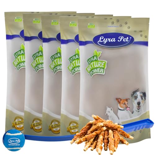 Lyra Pet® 5 kg Kaustange mit Hühnerbrust Hundefutter Snack fettarm schonend getrocknet getrocknet Leckerli Kausnack Kauartikel für Hunde Kauspaß + Ballschleuder von Lyra Pet