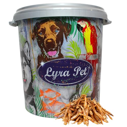 Lyra Pet® 5 kg Kleine Fische getrocknet Trockenfisch Hundefutter Snack fettarm schonend getrocknet Trockenfisch Leckerli Kausnack Kauartikel für Hunde Kauspaß in 30 L Tonne von Lyra Pet