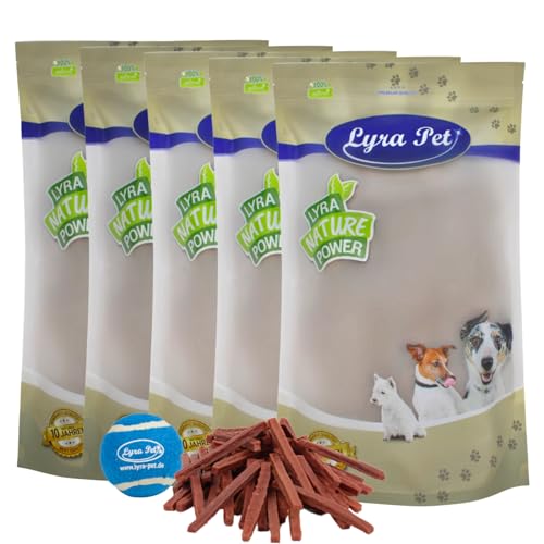 Lyra Pet® 5 kg Lammdörrfleisch Hundefutter Snack fettarm schonend getrocknet getrocknet Leckerli Kausnack Kauartikel für Hunde Kauspaß + Tennis Ball von Lyra Pet