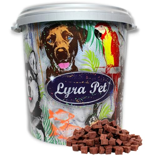 Lyra Pet® 5 kg Lammfleischwürfel Hundefutter Snack fettarm schonend getrocknet getrocknet Leckerli Kausnack Kauartikel für Hunde Kauspaß in 30 L Tonne von Lyra Pet