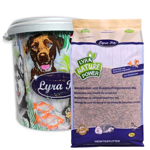 Lyra Pet® 5 kg Mehlwürmer Soldatenfliegenlarven Mix getrockne in 30 L Tonne | Reich an Proteinen & Ballaststoffen | Ideales Kalzium-Phoshor-Verhältnis | Futter für Vögel, Nager, Fische & Reptilien von Lyra Pet