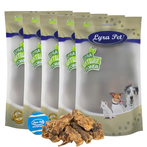 Lyra Pet® 5 kg Ochsenziemer Abschnitte 4-12 cm + Tennis Ball | Ochse Rind Rinderhaut Kauspaß Leckerli Kauartikel Hundefutter Kausnack Belohnung Training von Lyra Pet