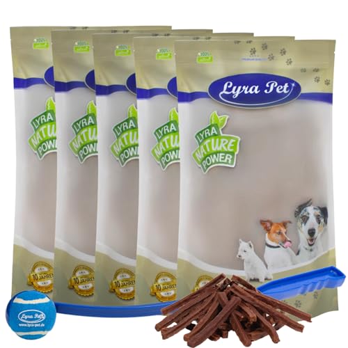 Lyra Pet® 5 kg Pferdedörrfleisch Hundefutter Snack fettarm schonend getrocknet getrocknet Leckerli Kausnack Kauartikel für Hunde Kauspaß + Ballschleuder von Lyra Pet
