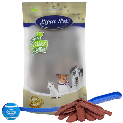 Lyra Pet® 5 kg Pferdefleischstreifen Hundefutter Snack fettarm schonend getrocknet getrocknet Leckerli Kausnack Kauartikel für Hunde Kauspaß + Ballschleuder von Lyra Pet