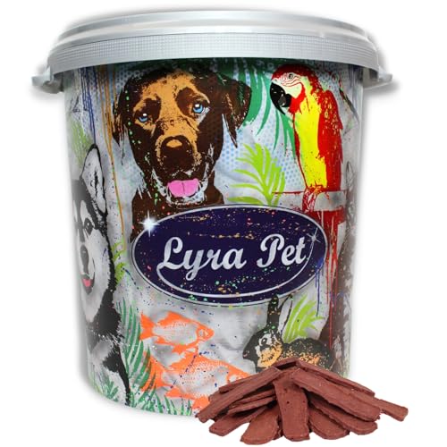 Lyra Pet® 5 kg Pferdefleischstreifen Hundefutter Snack fettarm schonend getrocknet getrocknet Leckerli Kausnack Kauartikel für Hunde Kauspaß in 30 L Tonne von Lyra Pet