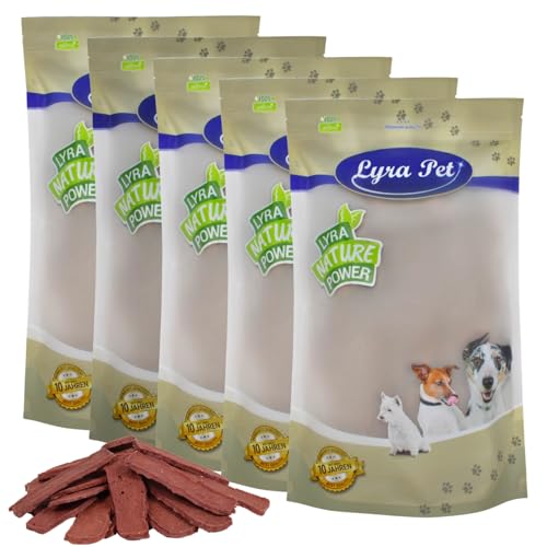 Lyra Pet® 5 kg Pferdefleischstreifen Hundefutter Snack fettarm schonend getrocknet getrocknet Leckerli Kausnack Kauartikel für Hunde Kauspaß von Lyra Pet