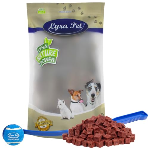 Lyra Pet® 5 kg Pferdefleischwürfel Hundefutter Snack fettarm schonend getrocknet getrocknet Leckerli Kausnack Kauartikel für Hunde Kauspaß + Ballschleuder von Lyra Pet