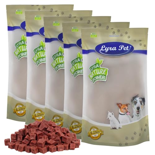 Lyra Pet® 5 kg Pferdefleischwürfel Hundefutter Snack fettarm schonend getrocknet getrocknet Leckerli Kausnack Kauartikel für Hunde Kauspaß von Lyra Pet