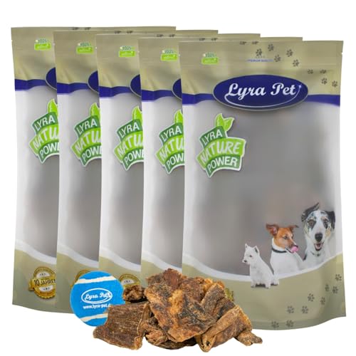 Lyra Pet® 5 kg Rinderherz getrocknet Hundefutter Kauartikel Kausnack Leckerli Belohnung Training Hund Rind + Tennis Ball von Lyra Pet