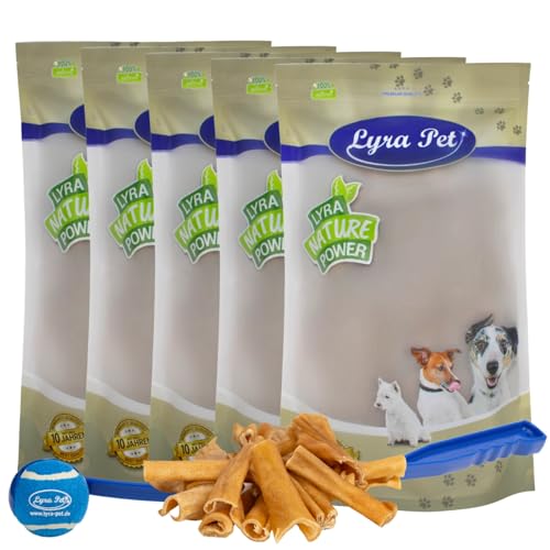 Lyra Pet® 5 kg Rinderkopfhaut Abschnitte 1-7 cm wie Pansen Kauartikel Leckerli Hundefutter Hund fettarm + Ballschleuder von Lyra Pet