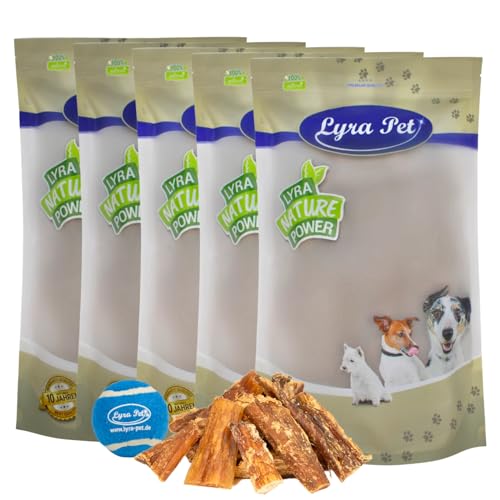 Lyra Pet® 5 kg Rindernackensehnen 1-7 cm getrocknet Hundefutter Kauartikel Kausnack Leckerli Rind Hund + Tennis Ball von Lyra Pet