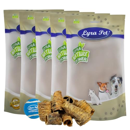 Lyra Pet® 5 kg Rinderstrossen 1-8 cm fettarm Kauartikel Kausnack Kaustange Hundefutter Belohnung Training Strossen Rind Hund + Tennis Ball von Lyra Pet