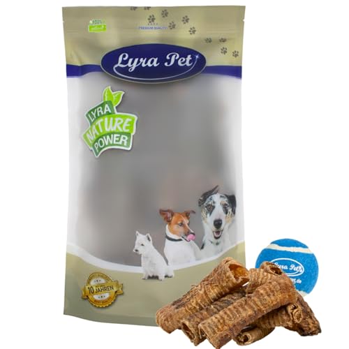 Lyra Pet® 5 kg Rinderstrossen ca. 12-15 cm Kauartikel Trachea Rind Hundefutter Leckerli Luftröhre + Tennis Ball von Lyra Pet