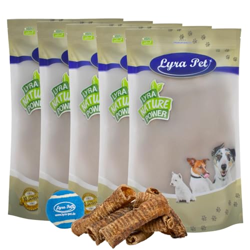 Lyra Pet® 5 kg Rinderstrossen ca. 12-15 cm Kauartikel Trachea Rind Hundefutter Leckerli Luftröhre + Tennis Ball von Lyra Pet