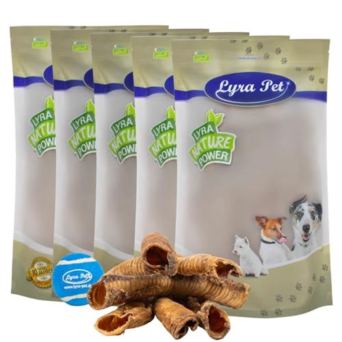 Lyra Pet® 5 kg Rinderstrossen ca. 30 cm Trachea Luftröhre Kausnack Rind +Tennis Ball von Lyra Pet