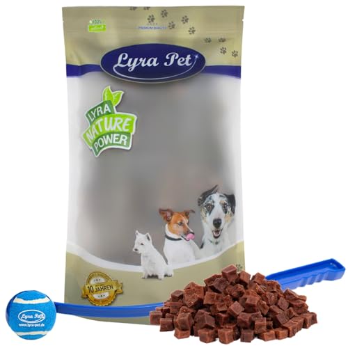 Lyra Pet® 5 kg Rindfleischwürfel Hundefutter Snack fettarm schonend getrocknet getrocknet Leckerli Kausnack Kauartikel für Hunde Kauspaß + Ballschleuder von Lyra Pet