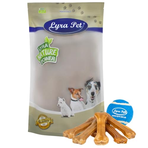 Lyra Pet® | 50 STK. Kauknochen ca. 16 cm + Tennis Ball | Naturbelassener Kausnack | Proteinreicher Hundeknochen zur Zahnreinigung | Langer Kaugenuss aus Rinderhaut | Fettarmer Kauartikel von Lyra Pet