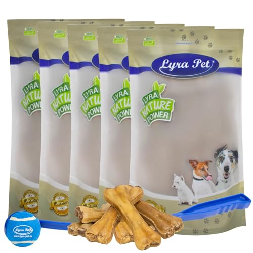 Lyra Pet® 50 Kauknochen gefüllt mit Rinderpansen ca. 15 cm Snack + Ballschleuder von Lyra Pet