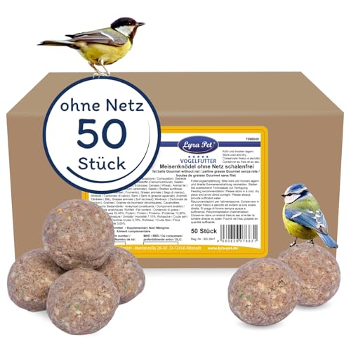 Lyra Pet® | 50 Gourmet Meisenknödel schalenfrei ohne Netz à 80 g | Energiespender für Wildvögel | Fetthaltiges Wildvogelfutter Ohne Schalen | Kraftspendendes Fettfutter | Vogelfutter Ganzjährig von Lyra Pet