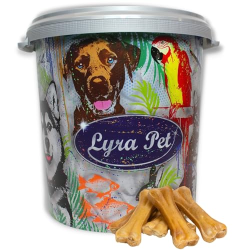 Lyra Pet® 50 Stück Kauknochen 12 cm Rinderhaut Hundefutter Leckerli KausnackKauartikel Kaustange + 30 L Tonne von Lyra Pet