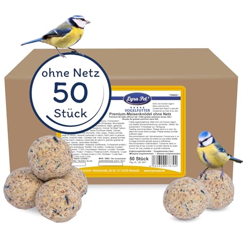 Lyra Pet® | 50 Premium Meisenknödel ohne Netz à 85 g | Energielieferant für Wildvögel | Mineralstoffhaltiges Wildvogelfutter | Kraftspendendes Fettfutter | Ganzjähriges, nährstoffreiches Vogelfutter von Lyra Pet