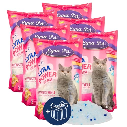 Lyra Pet® | 6 x 5 L = 30 L Lyra Power Silica Silikat Katzenstreu + Geschenk |100% Kieselgel | Keine Klumpenbildung | Neutralisiert den Geruch | Staubfrei & Unparfümiert | Hygienisch & Saugstark von Lyra Pet