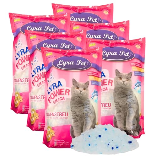 Lyra Pet® | 6 x 5 L = 30 L Lyra Power Silica Silikat Katzenstreu |100% Kieselgel | Keine Klumpenbildung | Neutralisiert den Geruch | Staubfrei + Unparfümiert | Hygienisch & Saugstark | Saubere Wohnung von Lyra Pet