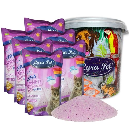 Lyra Pet® | 6 x 5 L = 30 L Lyra Power Clumping Silica Silikat Katzenstreu + 30 L Tonne | Stark Klumpend | Neutralisiert den Geruch | Staubfrei | Sparsam im Gebrauch | Nachfüllen statt Neufüllen von Lyra Pet