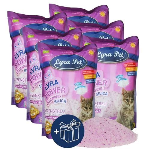 Lyra Pet® | 6 x 5 L = 30 L Lyra Power Clumping Silica Silikat Katzenstreu + Geschenk | Stark Klumpend | Neutralisiert den Geruch | Staubfrei | Sparsam im Gebrauch | Nachfüllen statt Neufüllen von Lyra Pet