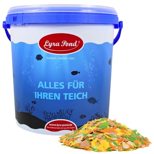 Lyra Pond® 10 L Multi Flakes im Eimer | Flockenfutter für Teichfische | Leicht verdauliches Teichfutter aus Mais & Weizenmehl | Sehr Geringes Gewicht | Ausgewogenes Aminosäure & Fettsäure-Profil von Lyra Pet