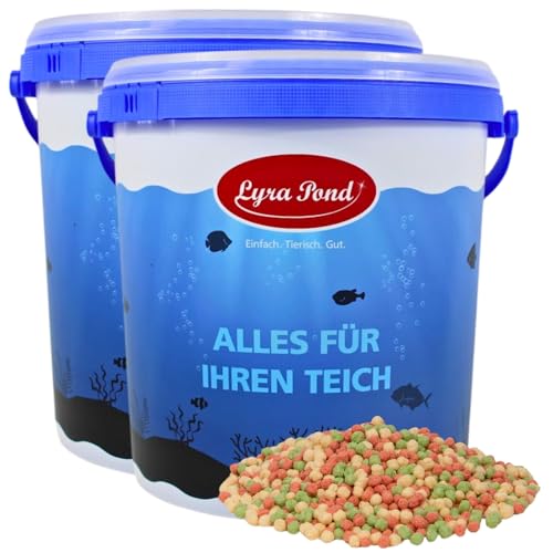 Lyra Pond® 2 x 10 L Pond Colour Mix Light im Eimer | Leichtes, Mehrfarbiges Fischfutter mit Spirulina | Gut verdauliches Teichfutter | Kräftigt die Farben | Artgerechtes Futter für Teichfische von Lyra Pet