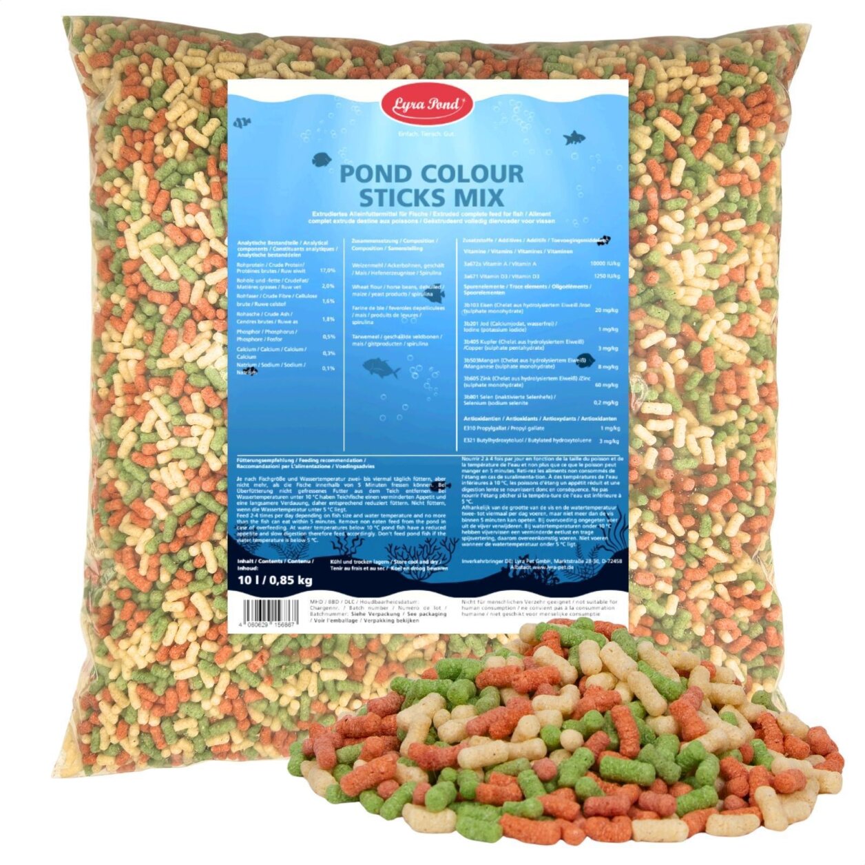 10 Liter (0,85 kg) Lyra Pond® Pond Colour Sticks Koi Mix Fischfutter Teichfutter von Lyra Pond