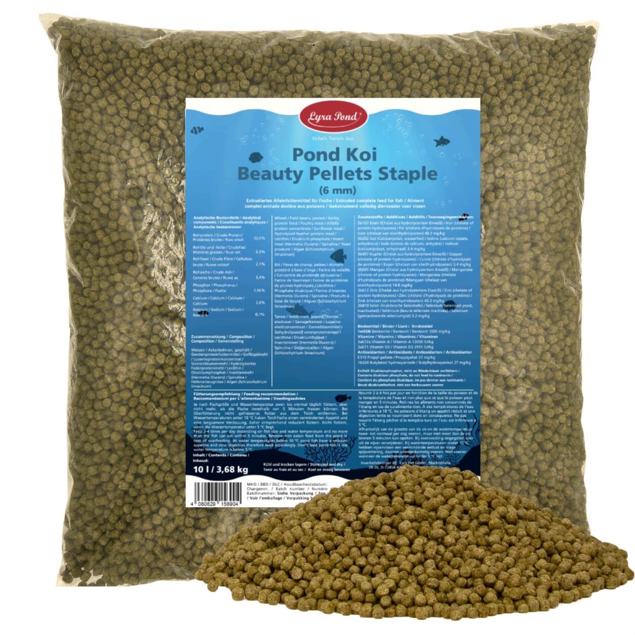 10 Liter (3,68 kg) Lyra Pond® Pond Koi Beauty Pellets Staple Fischfutter Teichfutter von Lyra Pond