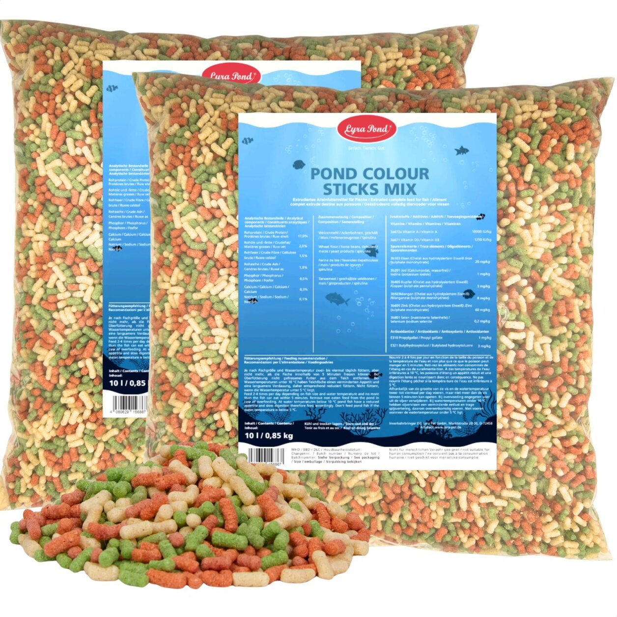 2 x 10 Liter (1,7 kg) Lyra Pond® Pond Colour Sticks Koi Mix Fischfutter Teichfutter von Lyra Pond