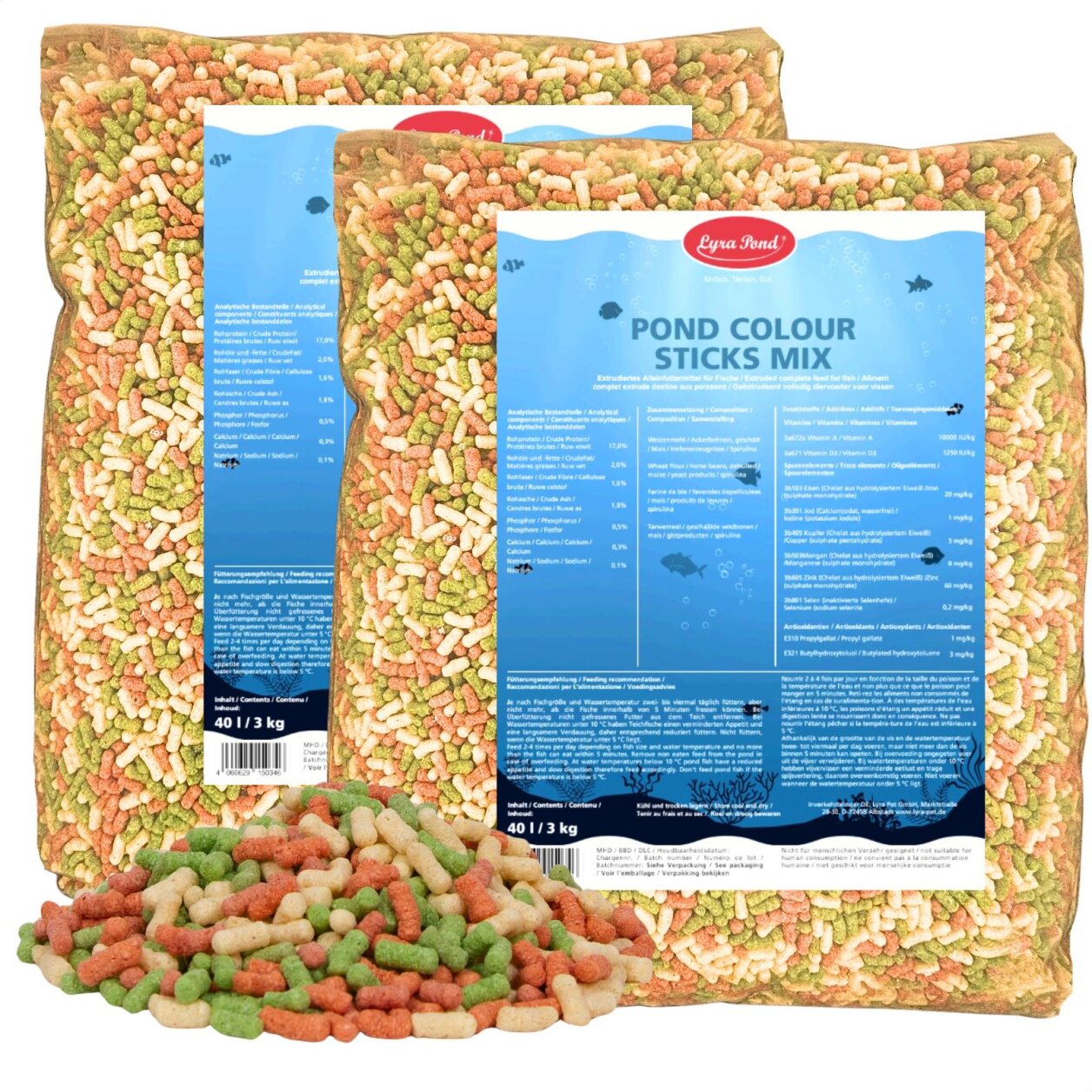 2 x 40 Liter (6 kg) Lyra Pond® Pond Colour Sticks Koi Mix Fischfutter Teichfutter von Lyra Pond