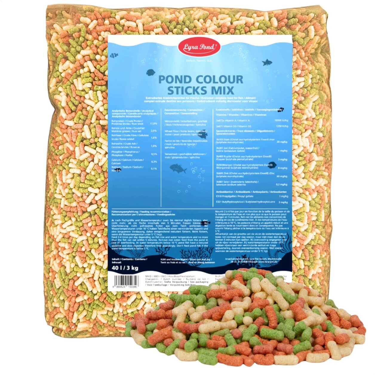 40 Liter (3 kg) Lyra Pond® Pond Colour Sticks Koi Mix Fischfutter Teichfutter von Lyra Pond