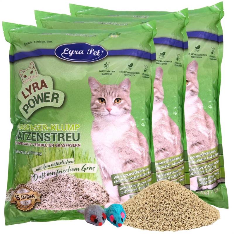 3 x 10 Liter Lyra Pet® Lyra Power Grasfaser Katzenstreu klumpend + 2 Mäuse von Lyra Power