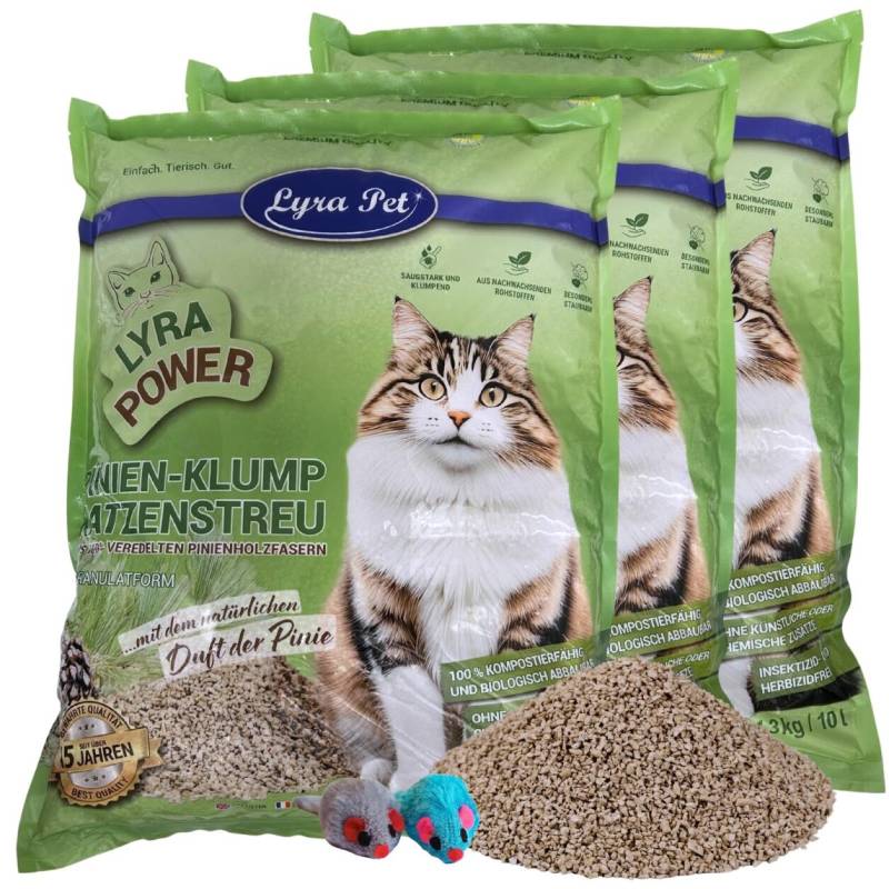 3 x 10 Liter Lyra Pet® Lyra Power Pinien Katzenstreu klumpend + 2 Mäuse von Lyra Power